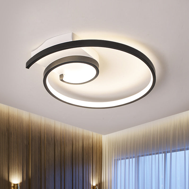 Minimalist Black/White Swirl LED Flushmount Ceiling Light in Warm/White