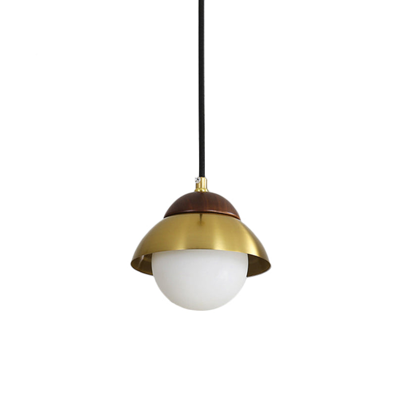 Minimalist Dome Living Room Ceiling Pendant Light With Global White Glass Shade - Brass Finish