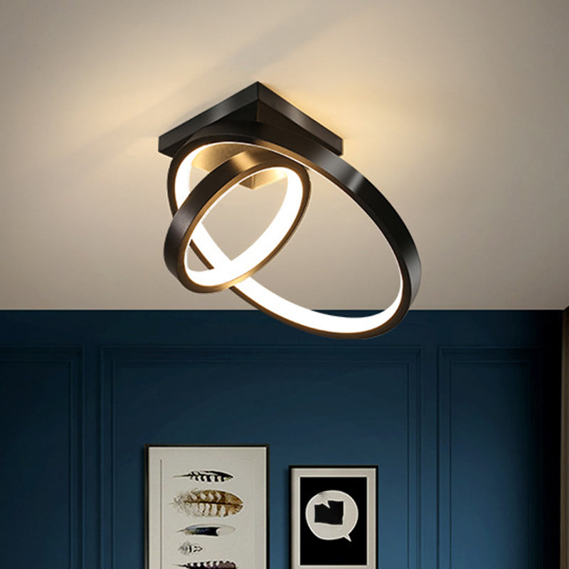 Sleek Circles Flush Lamp Fixture: Metallic Black/White LED Ceiling Flush Mount in Warm/White Light