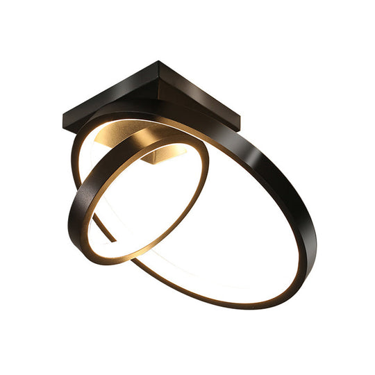 Sleek Circles Flush Lamp Fixture: Metallic Black/White LED Ceiling Flush Mount in Warm/White Light