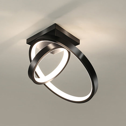 Sleek Circles Flush Lamp Fixture: Metallic Black/White LED Ceiling Flush Mount in Warm/White Light