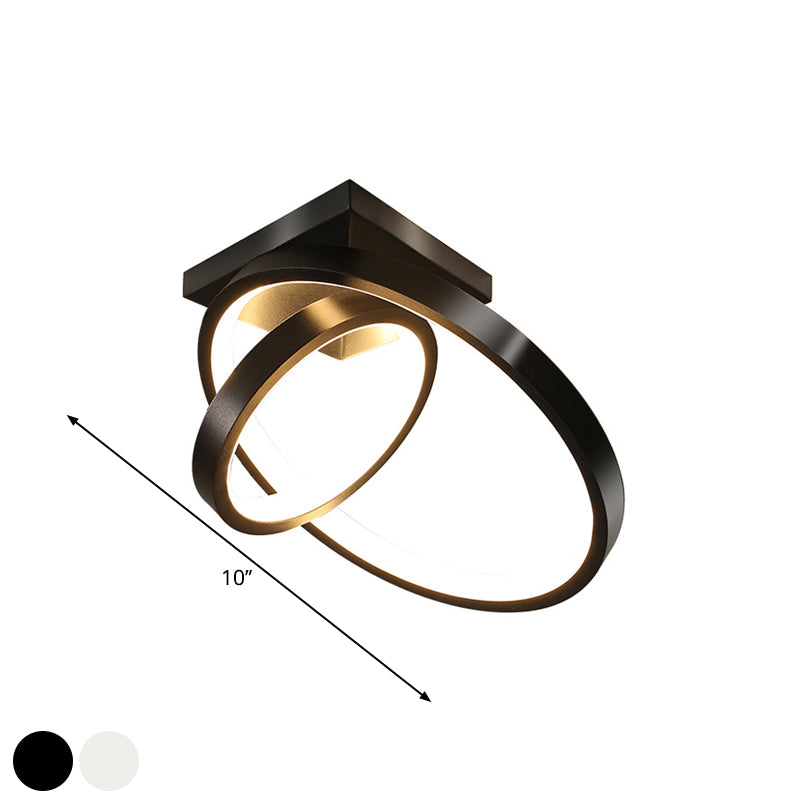 Sleek Circles Flush Lamp Fixture: Metallic Black/White LED Ceiling Flush Mount in Warm/White Light