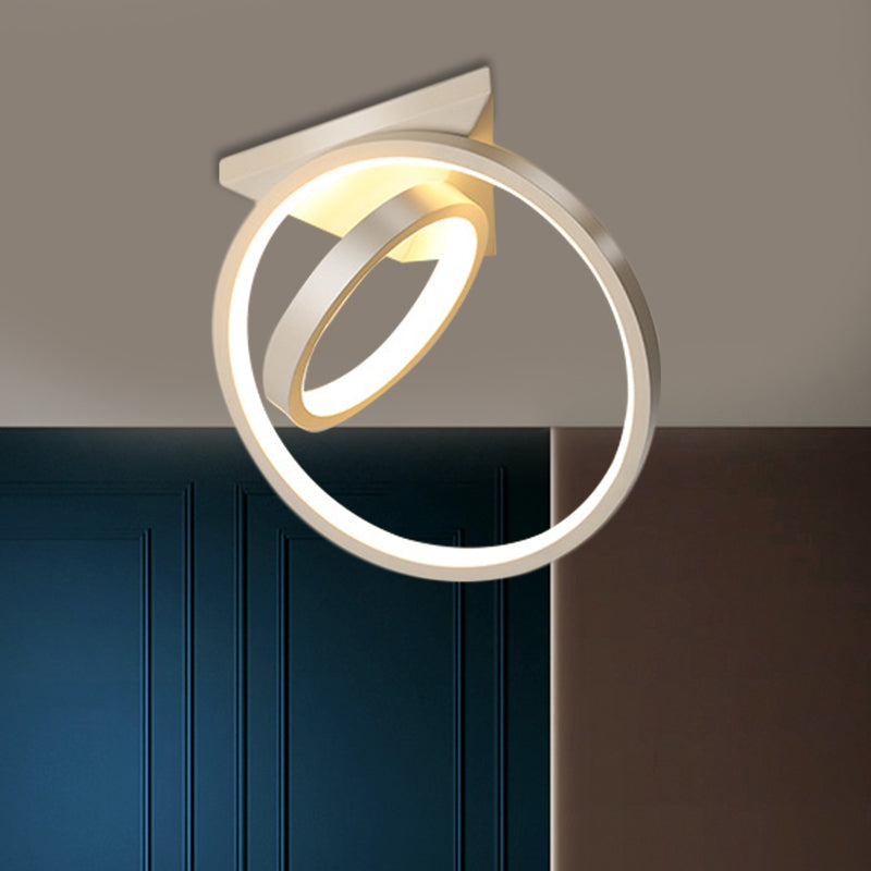 Sleek Circles Flush Lamp Fixture: Metallic Black/White LED Ceiling Flush Mount in Warm/White Light