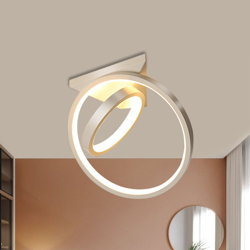 Sleek Circles Flush Lamp Fixture: Metallic Black/White LED Ceiling Flush Mount in Warm/White Light