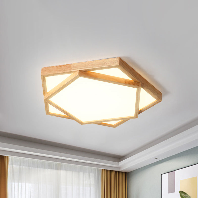 Pentagon Flush Mount Wood LED Ceiling Light in Beige - Available in 3 Sizes and 2 Light Tones