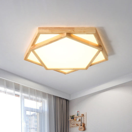 Pentagon Flush Mount Wood LED Ceiling Light in Beige - Available in 3 Sizes and 2 Light Tones
