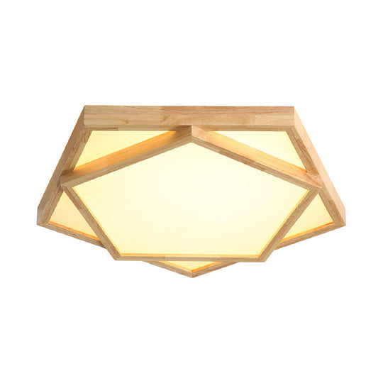 Pentagon Flush Mount Wood Led Ceiling Light In Beige - Available 3 Sizes And 2 Tones