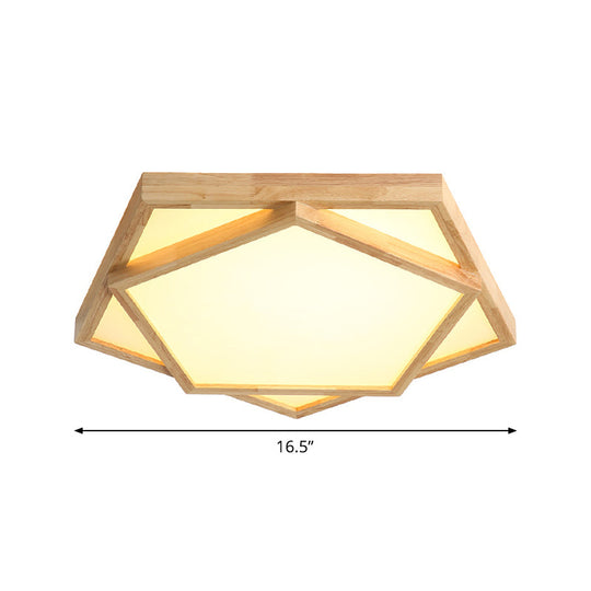 Pentagon Flush Mount Wood LED Ceiling Light in Beige - Available in 3 Sizes and 2 Light Tones