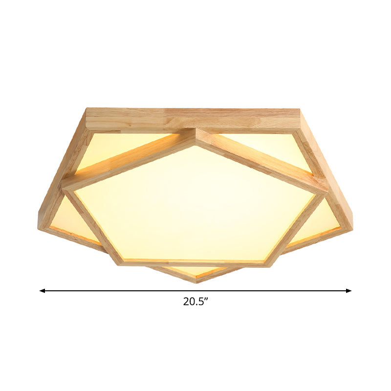 Pentagon Flush Mount Wood LED Ceiling Light in Beige - Available in 3 Sizes and 2 Light Tones