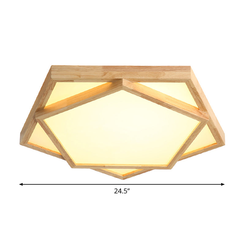 Pentagon Flush Mount Wood LED Ceiling Light in Beige - Available in 3 Sizes and 2 Light Tones