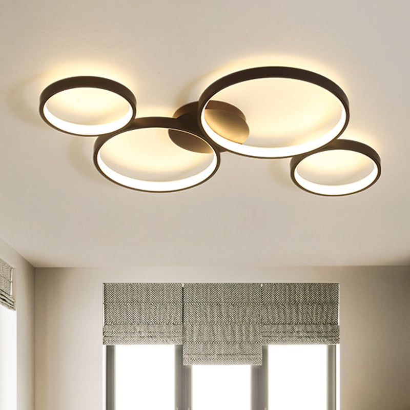 Modern Metal Bubble Rings Flush Mount LED Ceiling Light - 3/4/5-Head Black Surface Mount