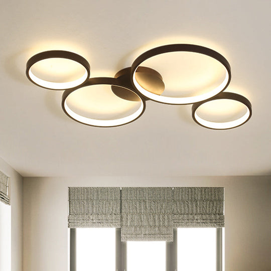 Modern Metal Bubble Rings Flush Mount LED Ceiling Light - 3/4/5-Head Black Surface Mount