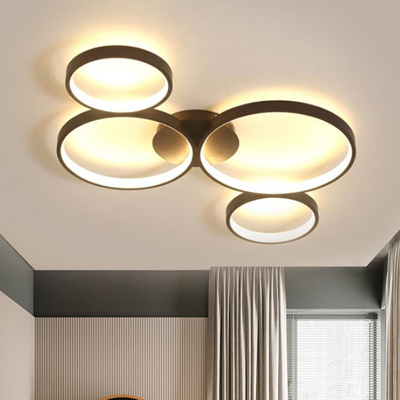 Modern Metal Bubble Rings Flush Mount LED Ceiling Light - 3/4/5-Head Black Surface Mount