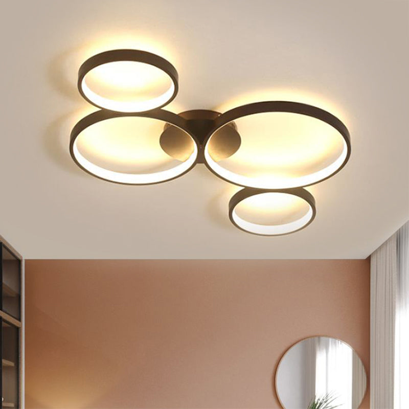 Modern Metal Bubble Rings Flush Mount LED Ceiling Light - 3/4/5-Head Black Surface Mount