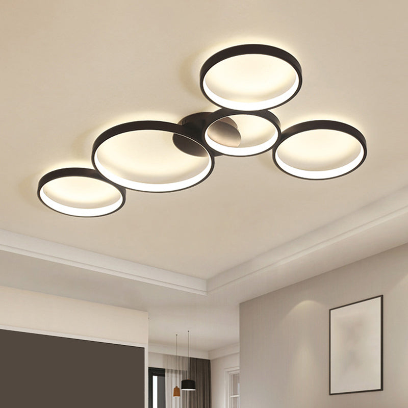 Modern Metal Bubble Rings Flush Mount LED Ceiling Light - 3/4/5-Head Black Surface Mount