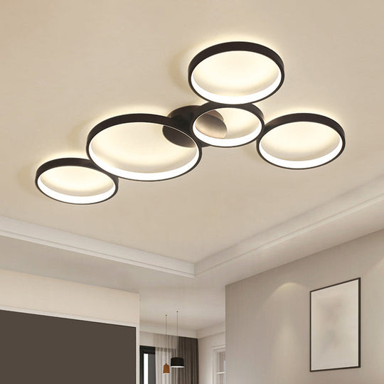 Modern Metal Bubble Rings Flush Mount LED Ceiling Light - 3/4/5-Head Black Surface Mount