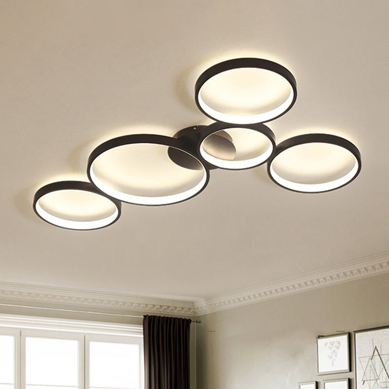 Modern Metal Bubble Rings Flush Mount LED Ceiling Light - 3/4/5-Head Black Surface Mount