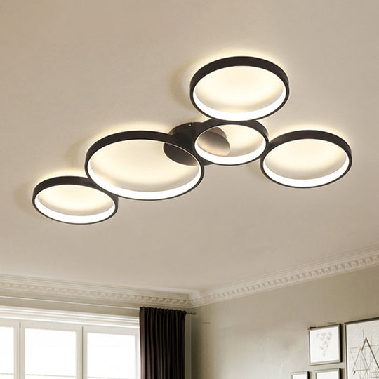 Modern Metal Bubble Rings Flush Mount LED Ceiling Light - 3/4/5-Head Black Surface Mount