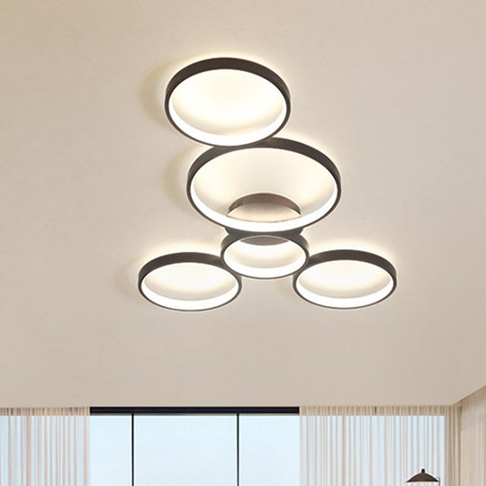 Modern Metal Bubble Rings Flush Mount LED Ceiling Light - 3/4/5-Head Black Surface Mount