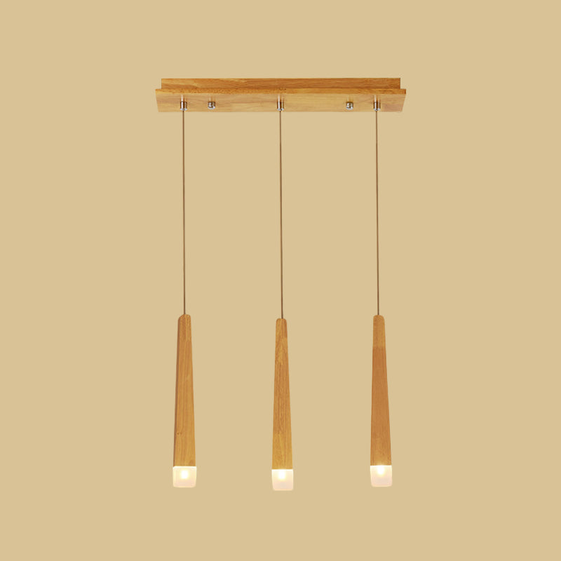 Suspension minimaliste beige pour salle à manger avec abat-jour carrés en bois - 3/5 têtes