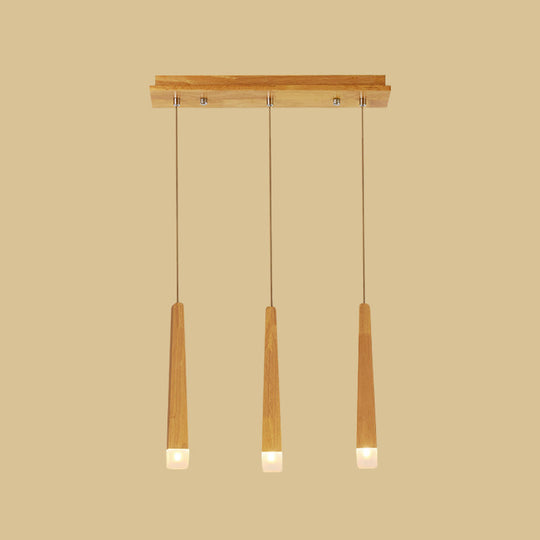 Suspension minimaliste beige pour salle à manger avec abat-jour carrés en bois - 3/5 têtes