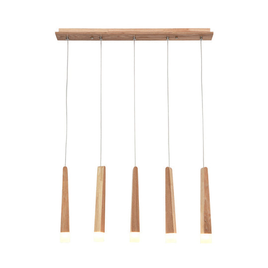 Suspension minimaliste beige pour salle à manger avec abat-jour carrés en bois - 3/5 têtes