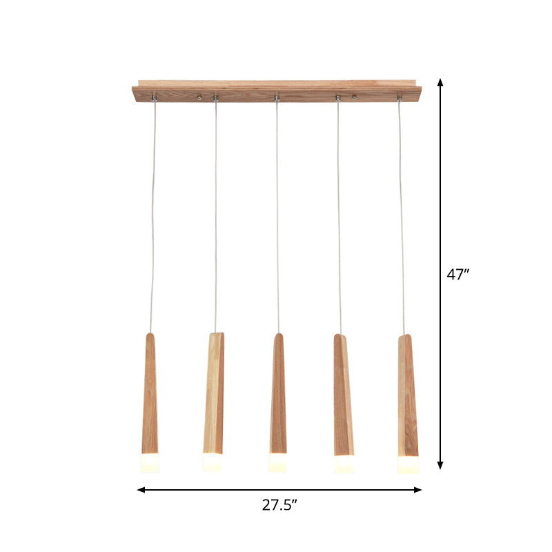 Suspension minimaliste beige pour salle à manger avec abat-jour carrés en bois - 3/5 têtes