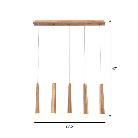 Suspension minimaliste beige pour salle à manger avec abat-jour carrés en bois - 3/5 têtes
