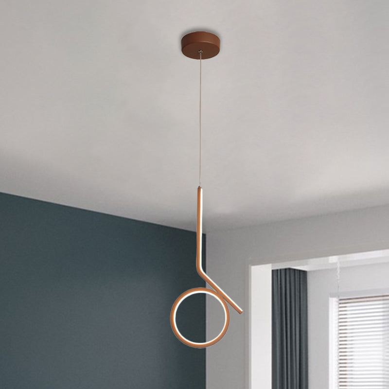 Plafonnier LED métallique rond et courbé à suspension linéaire - Design moderniste en marron, lumière chaude/blanche