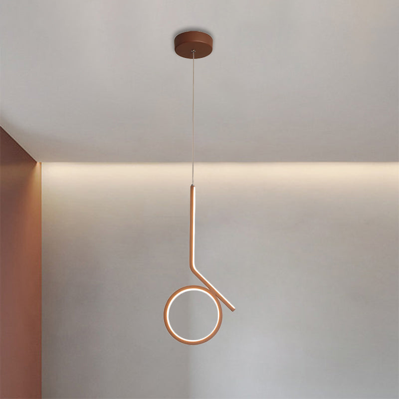 Plafonnier LED métallique rond et courbé à suspension linéaire - Design moderniste en marron, lumière chaude/blanche