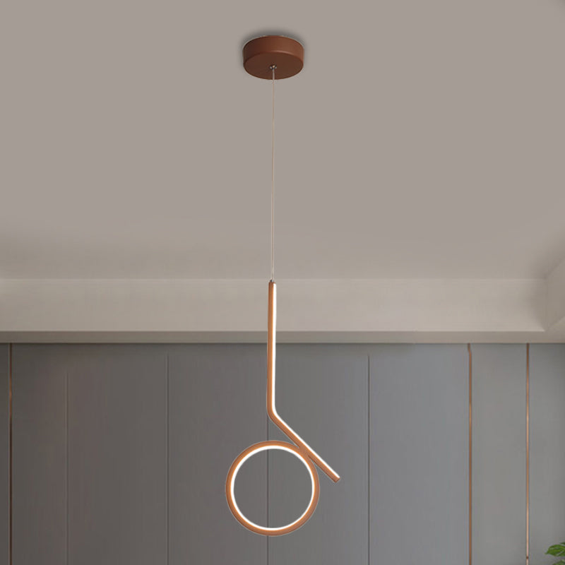 Plafonnier LED métallique rond et courbé à suspension linéaire - Design moderniste en marron, lumière chaude/blanche
