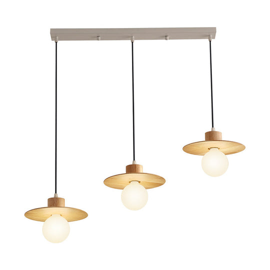 Kit de suspension en bois moderniste - Plafonnier à 3 têtes en beige pour salle à manger