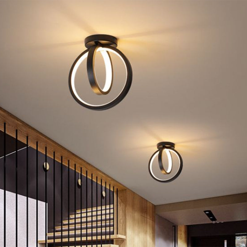 Minimalist LED Flush Mount Light for Hallways - Circular, Black/Gold, Warm/White