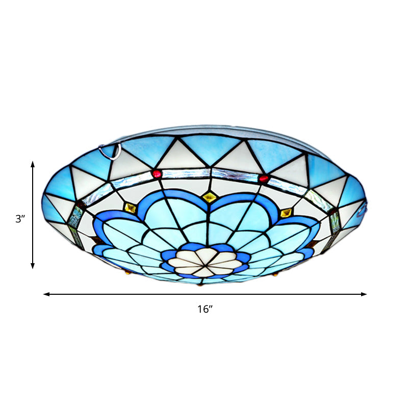Baroque Bowl Flush Mount Stained Glass Ceiling Light in Blue/Blue-Brown - 12"/16"/19.5" Wide