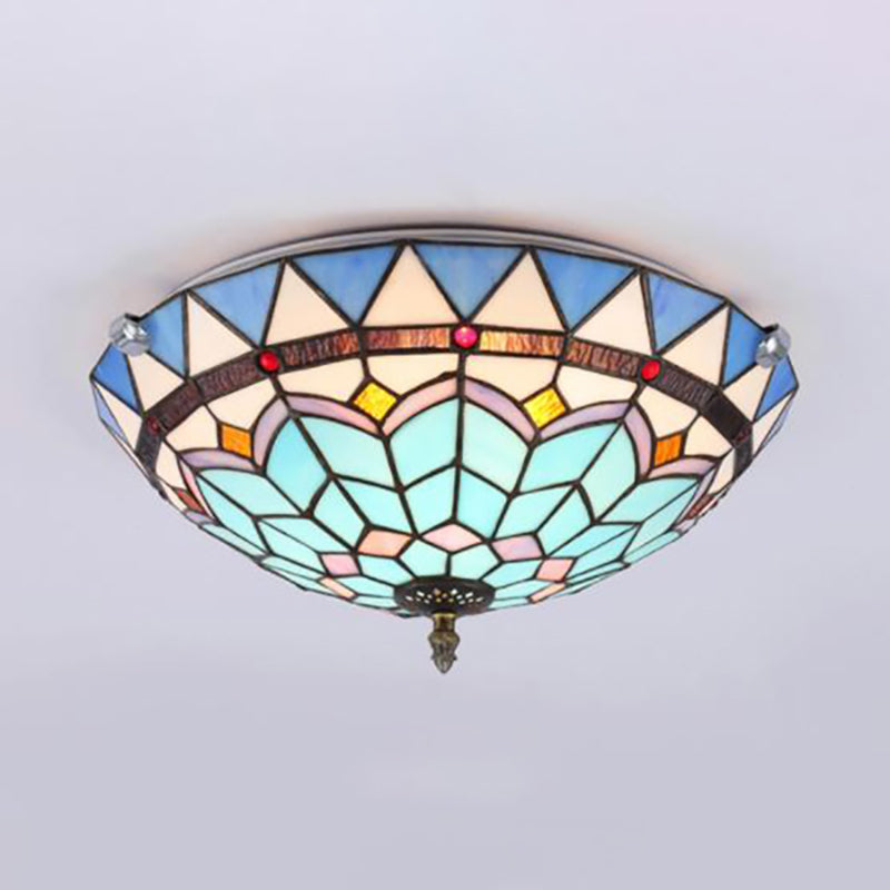 Baroque Style Blue Glass Flush Mount Ceiling Light with 12" and 19.5" Width - Ideal for Living Room