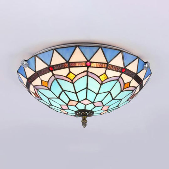 Baroque Style Blue Glass Flush Mount Ceiling Light with 12" and 19.5" Width - Ideal for Living Room