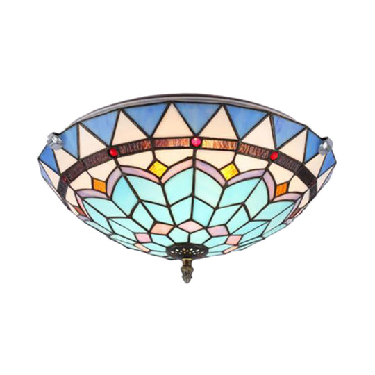 Baroque Style Blue Glass Flush Mount Ceiling Light with 12" and 19.5" Width - Ideal for Living Room