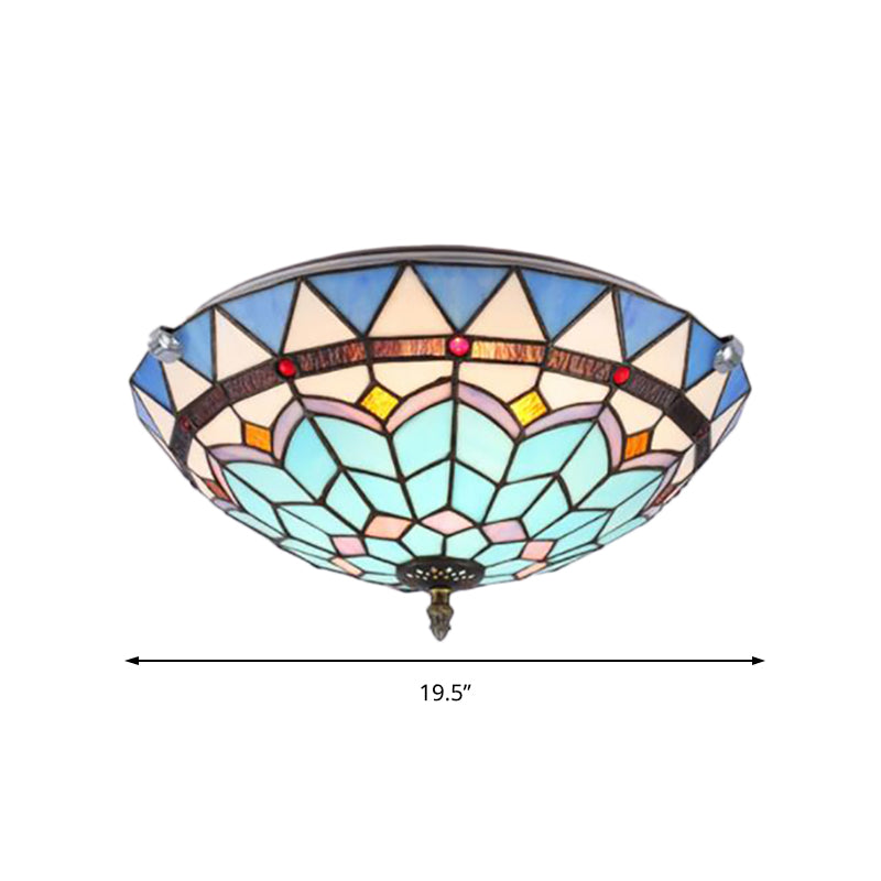 Baroque Style Blue Glass Flush Mount Ceiling Light with 12" and 19.5" Width - Ideal for Living Room