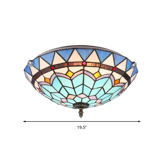 Baroque Style Blue Glass Flush Mount Ceiling Light with 12" and 19.5" Width - Ideal for Living Room