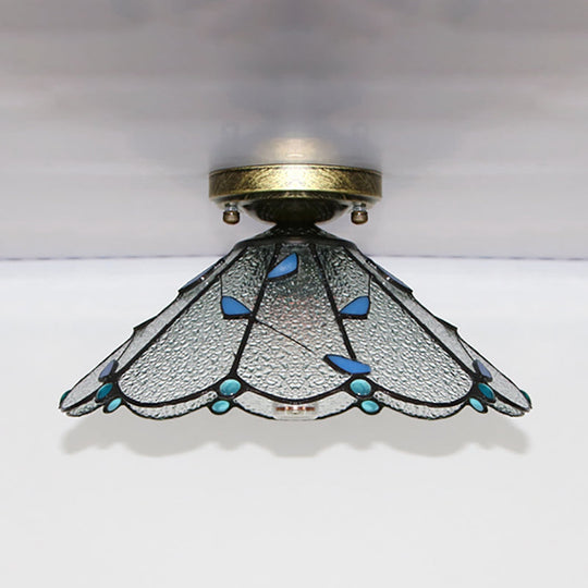 Tiffany Style Nautical Stained Glass Flush Light Fixture - Clear/White/Orange/Pink/Blue - for Hallway