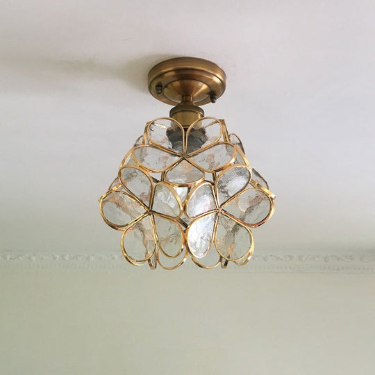Retro Style Floral Stained Glass Ceiling Light With Pink/Blue/Green/Clear Shades For Hallway