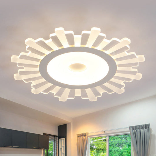 Modern White Acrylic Sun Shape Flush Light - Office Ceiling Mount