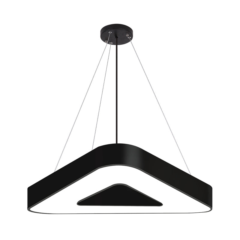 Modern Triangle Pendant Lamp - Metal LED Hanging Light for Office with White/Black Finish and Wide Sizes