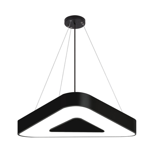 Modern Triangle Pendant Lamp - Metal LED Hanging Light for Office with White/Black Finish and Wide Sizes