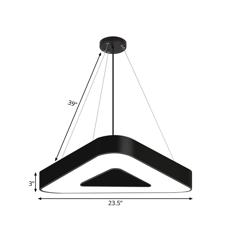 Modern Triangle Pendant Lamp - Metal LED Hanging Light for Office with White/Black Finish and Wide Sizes
