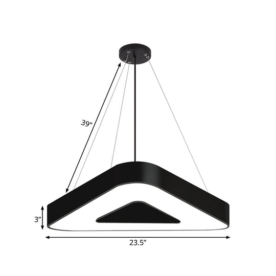 Modern Triangle Pendant Lamp - Metal LED Hanging Light for Office with White/Black Finish and Wide Sizes