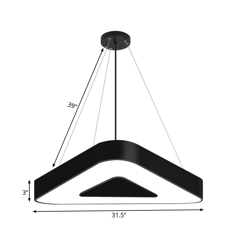 Modern Triangle Pendant Lamp - Metal LED Hanging Light for Office with White/Black Finish and Wide Sizes