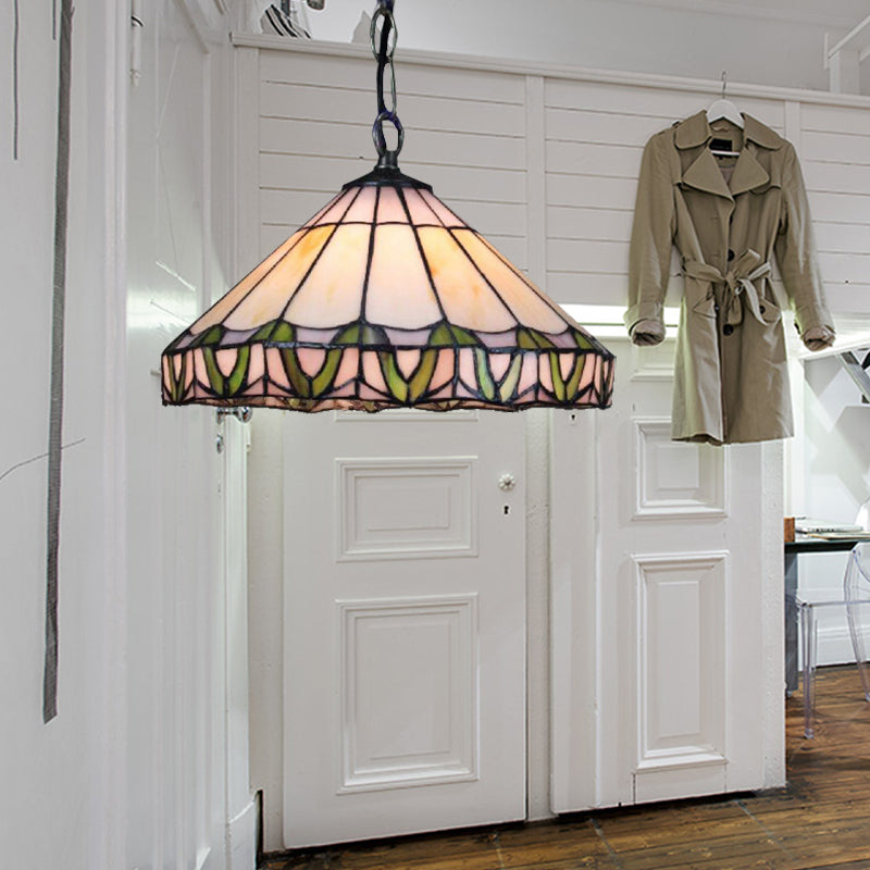 Tiffany-Style Orange Stained Glass Pendant Light With Adjustable Chain - 1 Bulb Down Lighting