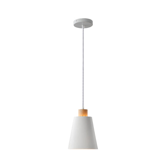 Modern Bucket Shade Pendant Lamp - Metallic White Finish Hanging Light for Hallway with Canopy