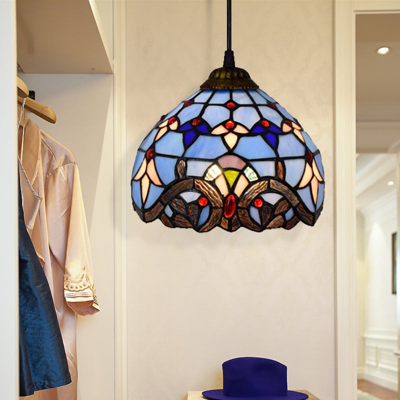 Blue Baroque Stained Glass Pendant Light For Dining Room
